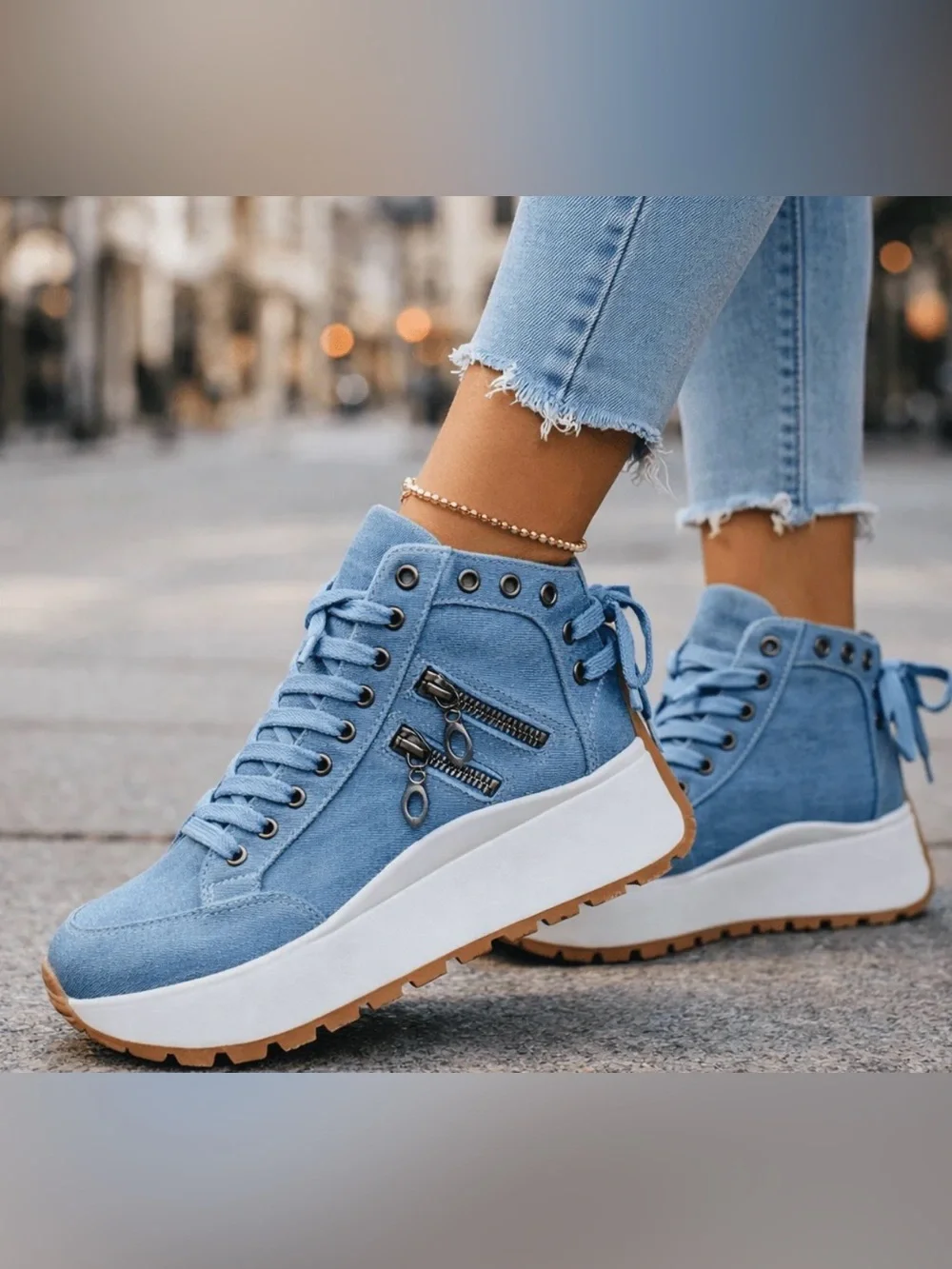 Women’s Canvas Platform Sneakers High Top Denim Shoes Size 38